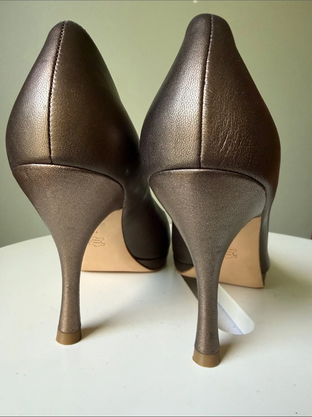 Title: Via Spiga Metallic Bronze Leather Platform Pumps Heels Size 7.5M EUC